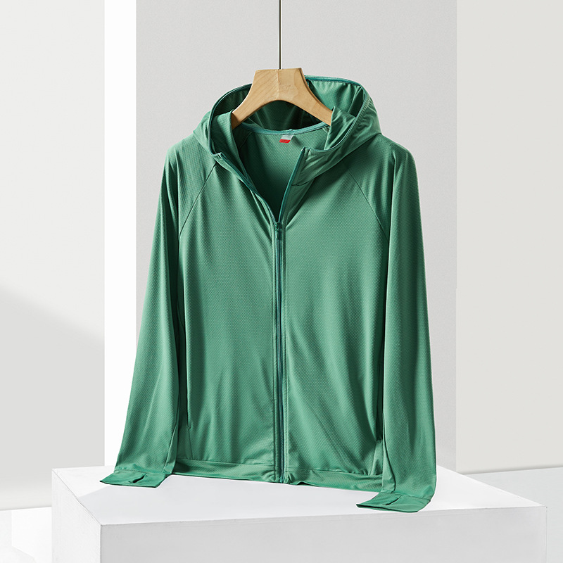 Ropa de protección solar para mujeres pareja de hielo ropa de protección solar anti-UV delgada con capuchón de punto chaqueta transpirable