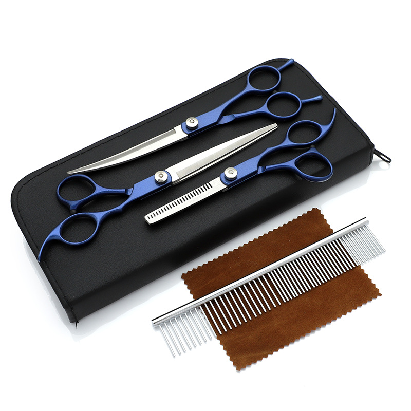 Venta al por mayor de fábrica mascota corte de pelo herramientas de belleza traje profesional de corte de pelo de perro tijeras curvadas perro corte de pelo traje