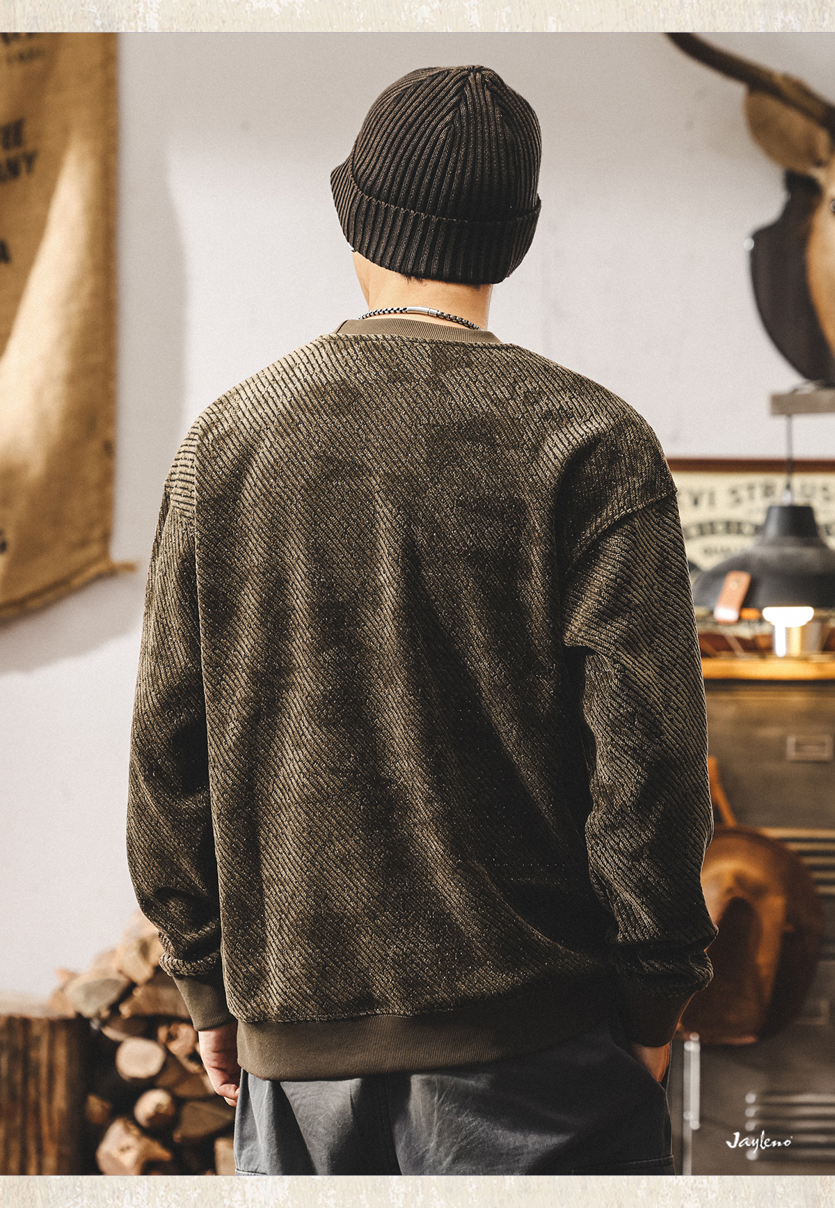 Felpa uomo stile american retro oversize in cotone pesante_voghion.com