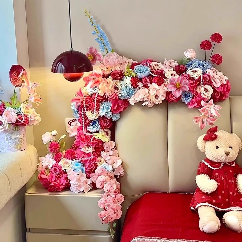 婚房氛围感布置结婚套装拉花装饰花排女方卧室床头喜字蝴蝶结|undefined
