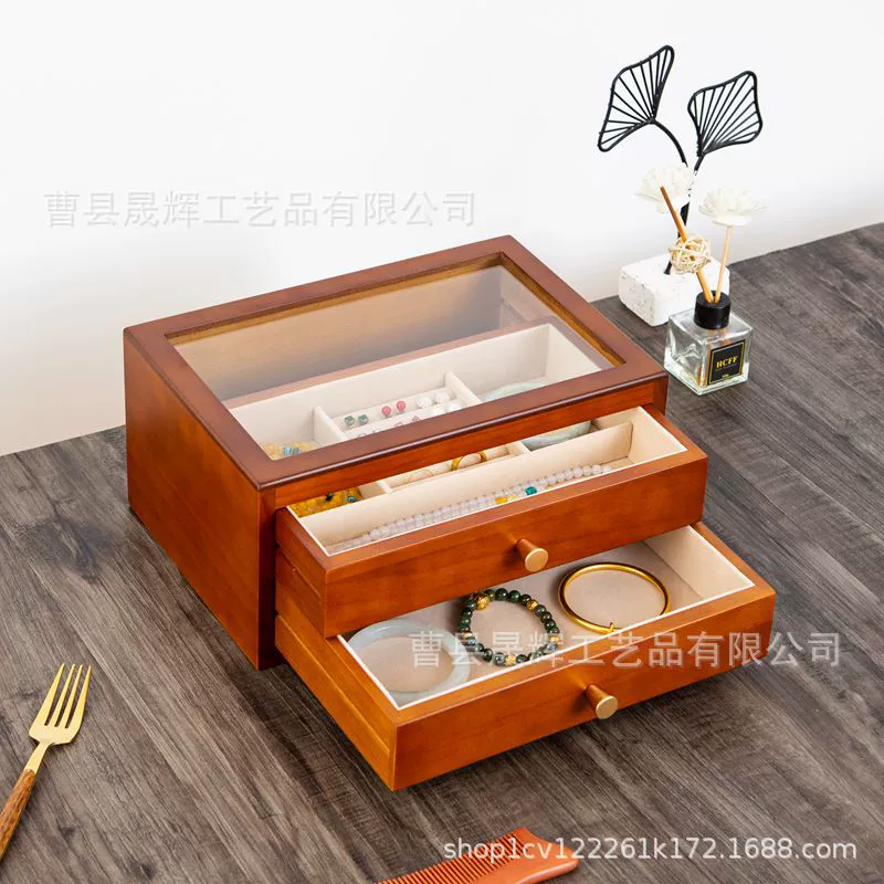 Retro storage system, antique storage box, necklace, ring, earrings, jewelry, wooden sophisticated accessory, light luxury style