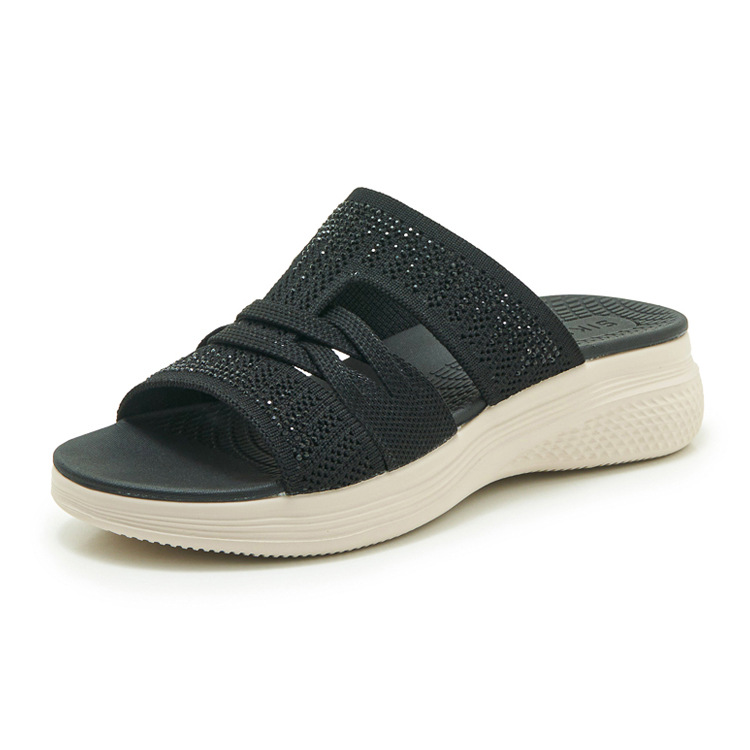Dép sandal nữ xỏ ngón đế bệt đính đá lấp lánh — màu nâu, màu đen, xanh lam, màu mơ chi tiết 29