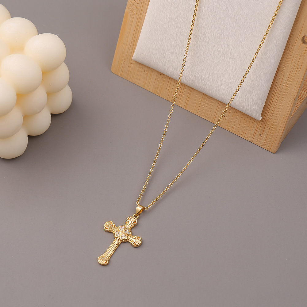 6g Weight Necklace Classification Wedding, Travel Occasion Copper Material Cross Pattern Unisex Gender Ethnic Style Style Retro Copper Cross Pendant Necklace 6