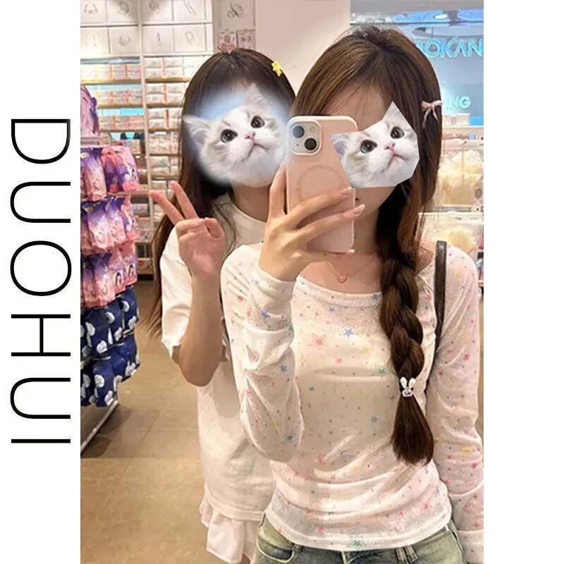 Sweet and Spicy Suspender Blouse Women's Single-Piece Summer New Star Print Casual Off-Shoulder Slimming Top