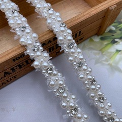 廠家手工釘珠花邊 小香風水鑽珍珠花邊 服裝外套裝飾花邊輔料