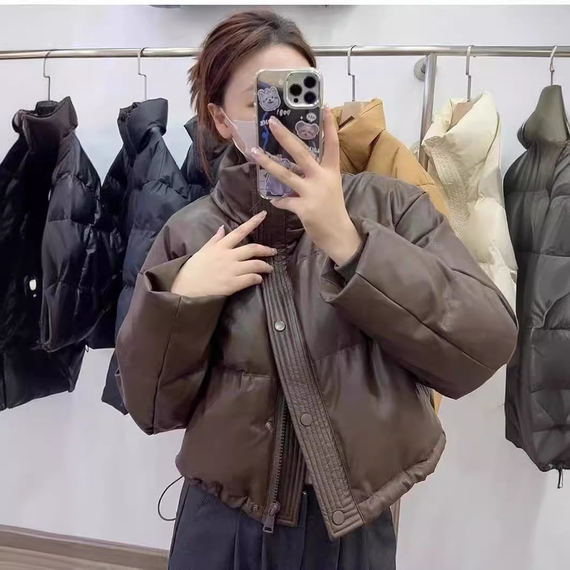 Down Jacket Women's Winter New Wash-Free Puleather Short Thickened Loose Collar Bread Suit Small Ken Bean Coat