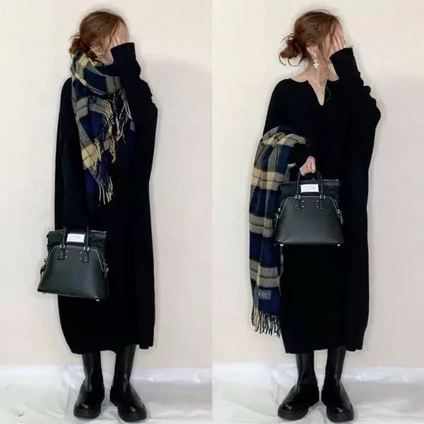 现货2025秋冬新款韩版通勤纯色连衣裙女