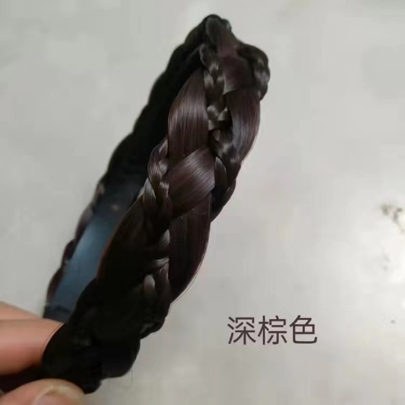 C28辮子纏繞款假髮箍深棕色