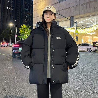 Comercio exterior ropa de algodón de pluma negra mujer invierno 2025 nuevo estilo coreano suelto estudiantes de algodón grueso chaqueta de algodón abrigo de moda