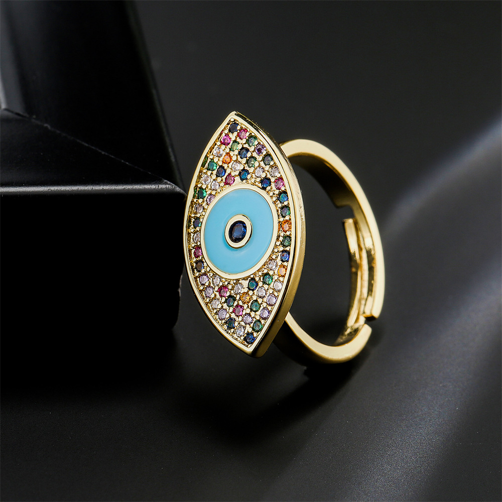 Fashion new copperplated 18K gold mixed color zircon drip oil devils eye copper ringpicture3