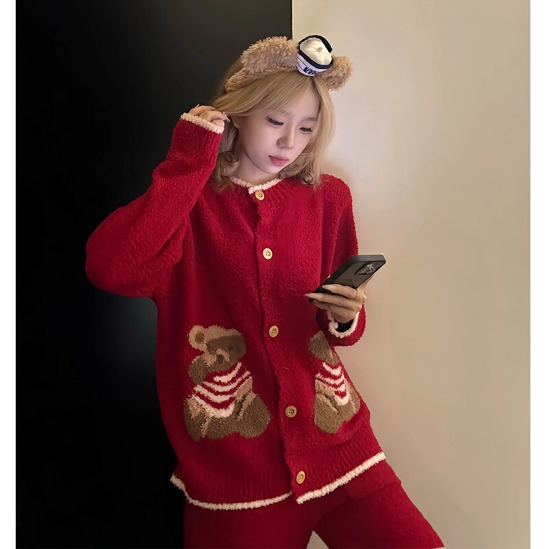 【现货】卡通带胸垫德绒睡衣女2025秋冬季新款加厚保暖家居服套装|undefined