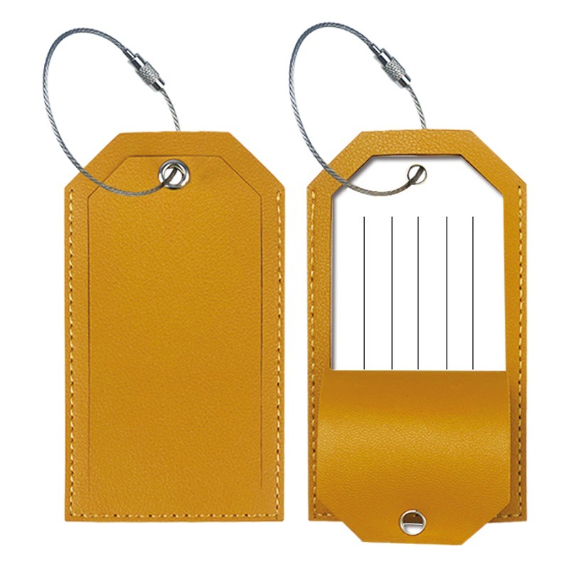 Cross-border in stock can be engraved LOGO paper wire ring fixed thick double-sided leather PVC luggage tag wholesale