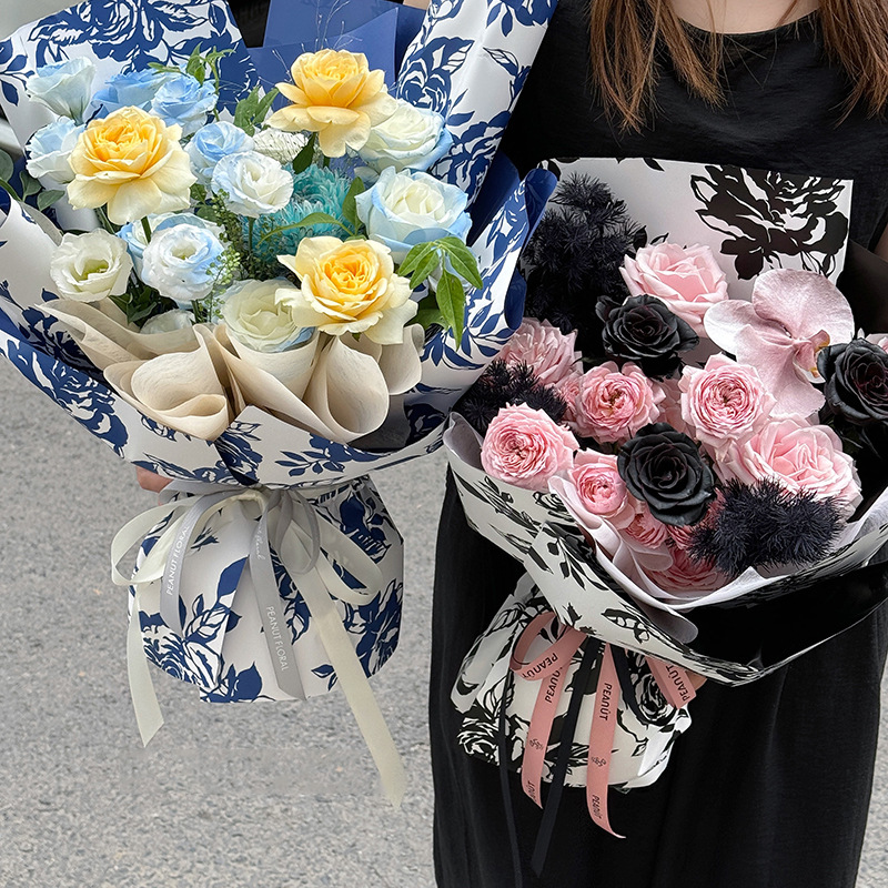 Brillante historia de Qixi rosa papel de embalaje de flores kraft ramo de flores hecha a mano DIY florista materiales de flores