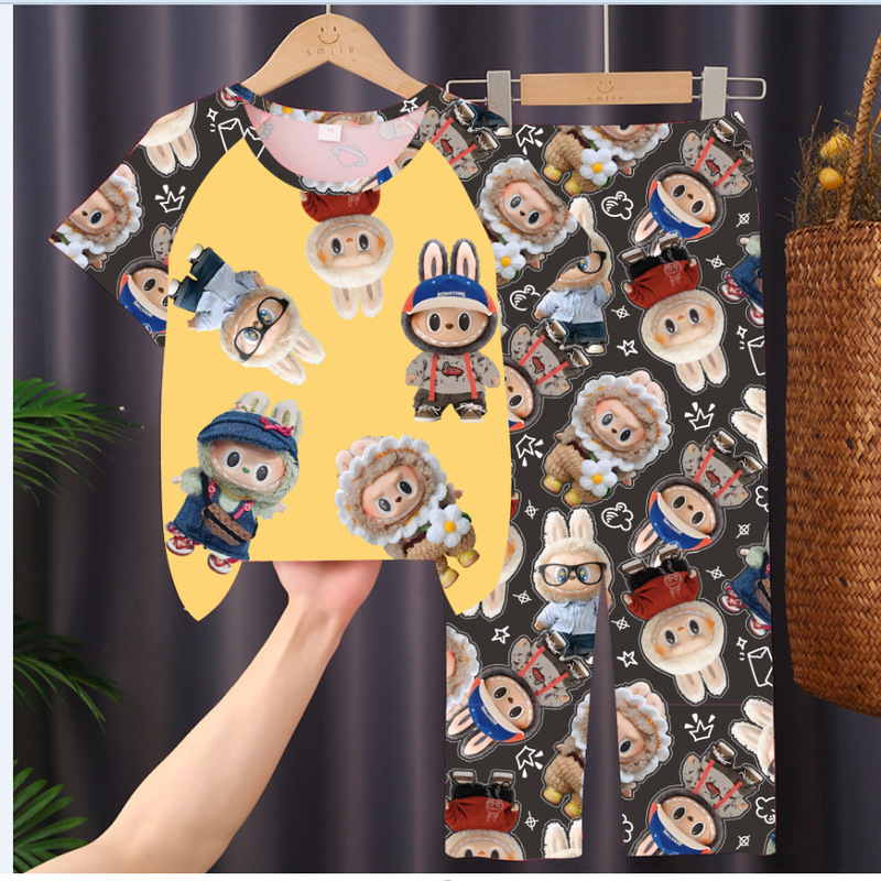 Children's Pajamas Spring and Summer New Short-Sleeved Pants Home Clothes Set Boys and Girls Baby Cartoon Thin Kidsren's Clothing