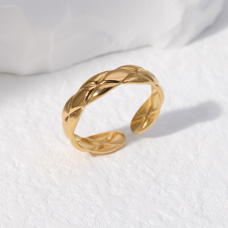 Real Gold Plated Plating Material Stone-Free Inlay Material Open Ring Classification PVD Coated Real Gold Plated Geometric Stainless Steel Retro Waterproof Non Tarnish Open Ring