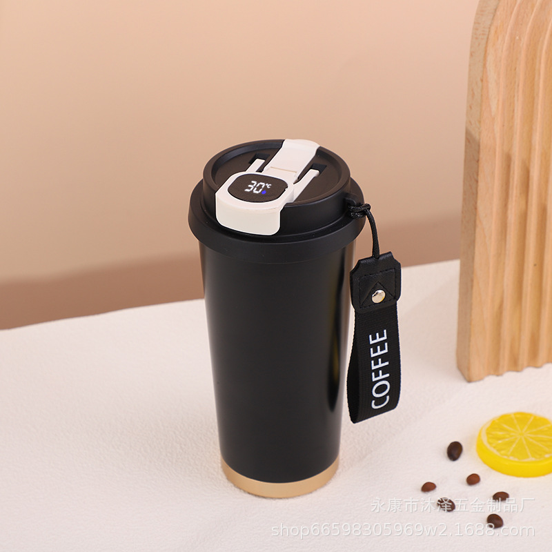 Taza de café inteligente de doble bebida de alto valor 316 taza de acero inoxidable taza de aislamiento térmico taza de cuerda portátil al aire libre taza de agua de color sólido