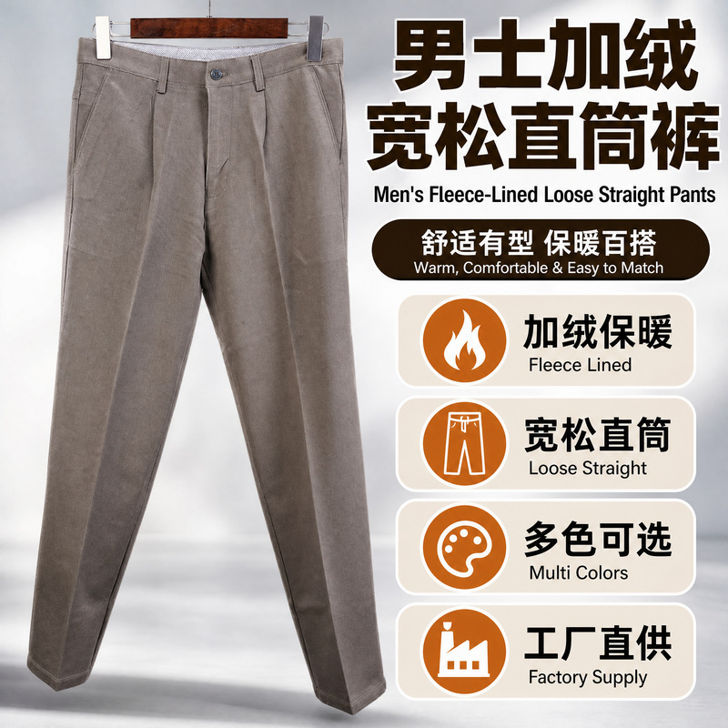 Directly from the Manufacturer: Autumn and Winter Men's Casual Loose Straight-Leg Long Jeans with Fleece, Men's Casual Pants for Middle-Aged Men