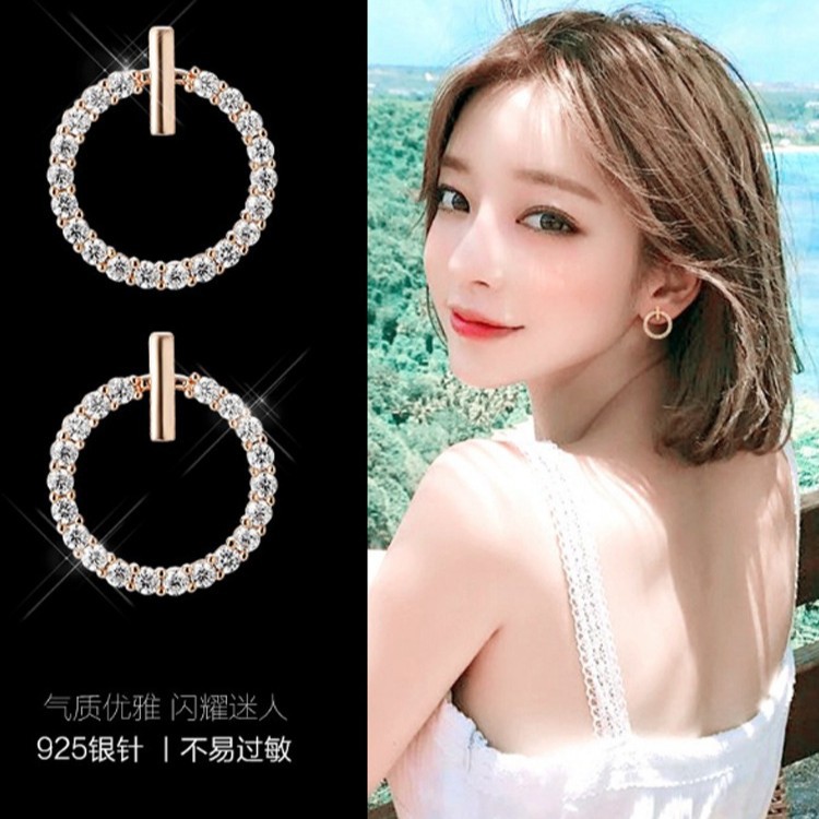 S925银针韩国个性简约百搭耳环圆圈迷你小耳坠女  厂家批发