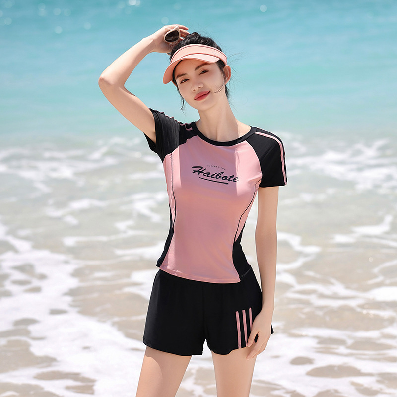 2024 Split Swimsuit Short-sleeved Shorts Sports Student Swimsuit Women's New Hybert