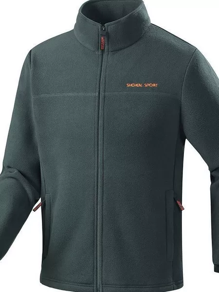 New Style Polar Fleece Stand-Up Collar Zipper Cardigan Jacket for Spring, Autumn and Winter Men's Thickened Warm Polar Fleece Solid Color Sweatshirt