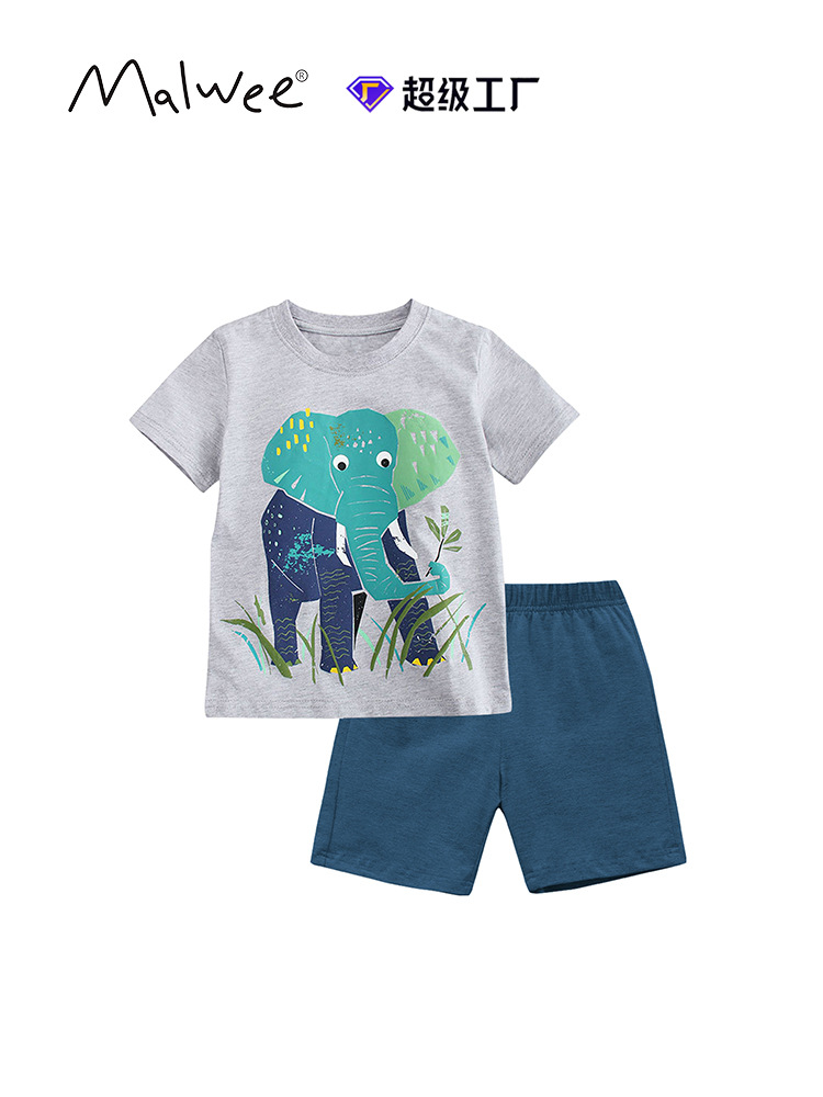 Trajes de niños de verano nuevos niños europeos y estadounidenses guapo niño cuello redondo mangas cortas ropa infantil casual dos piezas