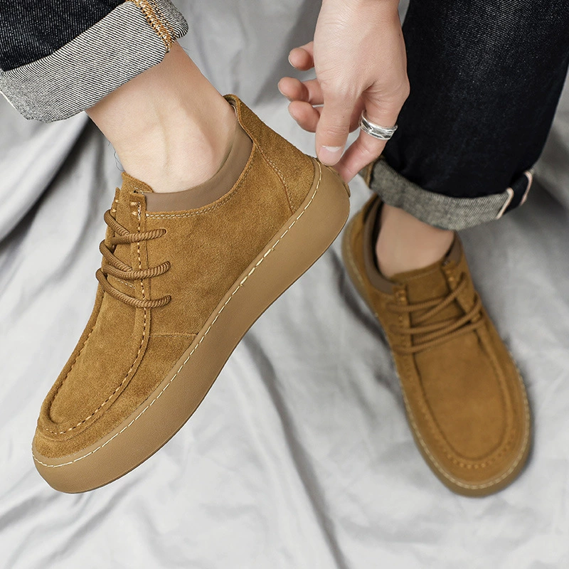 2023 Осенняя Новая повседневная Рабочая обувь с низким верхом из натуральной кожи в стиле ретро модные настольные туфли, замшевые матовые одиночные туфли