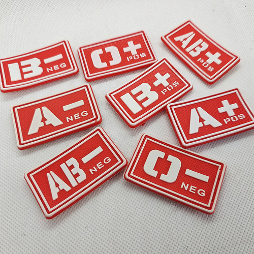 Multi-color blood type stamp PVC rubber badge tactical helmet Velcro first aid blood type strip personalized patch