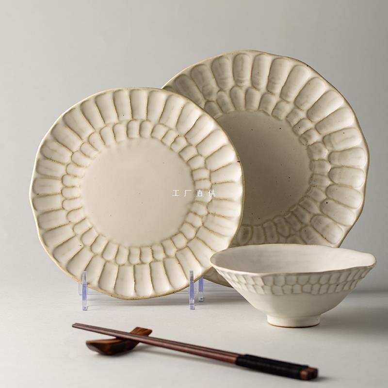 Shihuijin Japanese-style Crude Pottery Hand-kneaded Dishes suit Household Dishes and Dishes Combination Handmade Design Jingdezhen Tableware