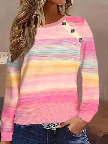 European and American cross-border foreign trade women's clothing best-selling independent website Shein Amazon Temu casual button striped long-sleeved T-shirt