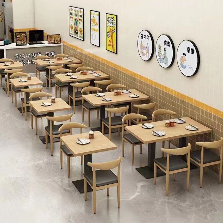 Snack Noodle Shop Barbecue Breakfast Catering Fast Food Table and Chair Combination Milk Tea Dessert Shop Restaurant Table Commercial Economical