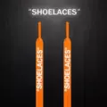 Reflective shoelaces with orange ow letters