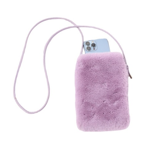 Autumn and winter new furry mobile phone bag Internet celebrity plush small bag single shoulder cross-body bag trendy vertical mini bag women's coin purse