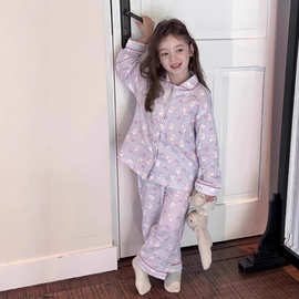 春秋季款女童中大童装卡通可爱舒适长袖长裤睡衣可外穿家居服套装