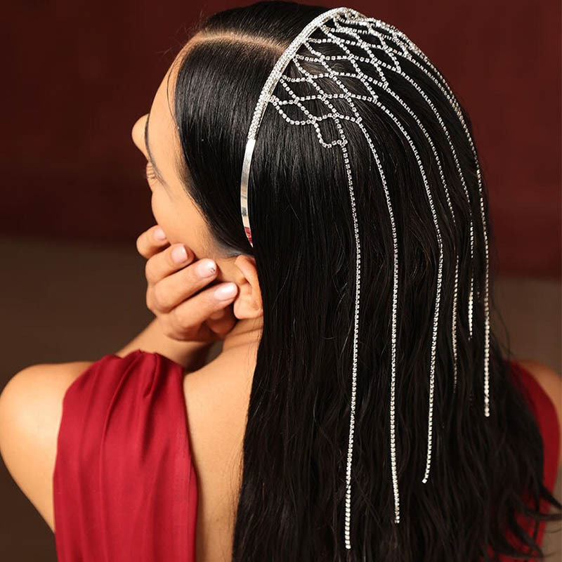 Ventas transfronterizas calientes de malla bordilla de moda cadena de cabello de diamante temperamento accesorios de lujo para mujeres Headwear