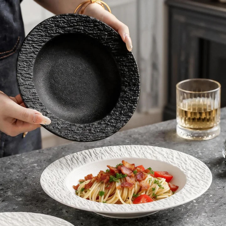 Straw Hat Plate, Italian Pasta Plate, Western-Style Soup Plate, Japanese High-End Tableware Plate, Household Dish Plate, French-Style Dinner Plate