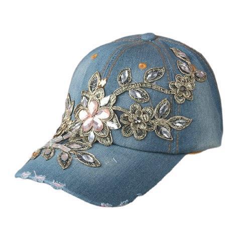 Handmade gold wire flower embellished with round diamonds, 9-color denim baseball cap, trendy women's summer sunshade casual hat
