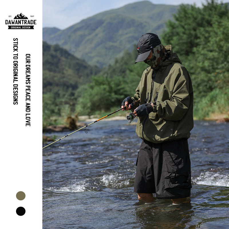 2023 Spring and Autumn Teflon DuPont Three-proof Outdoor Teflon Solid Color Jacket Multi-pocket Waterproof Charge Clothes for Men and Women