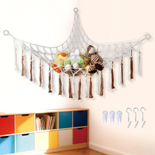 木珠流苏吊坠款三角网 挂墙手工编织 儿童房娃娃收纳网兜  厂家