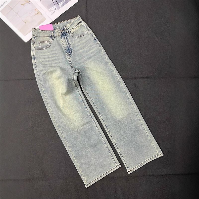 2025 Season Soft Straight-Leg Jeans Summer Thin High-Waisted Loose Slimming Narrow Wide-Leg Floor-Length Pants Trendy