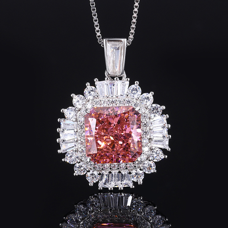 Zhuang Sheng joyería S925 plata Diamante de alto carbono Rosa naranja princesa elegante traje lujo femenino 10*10