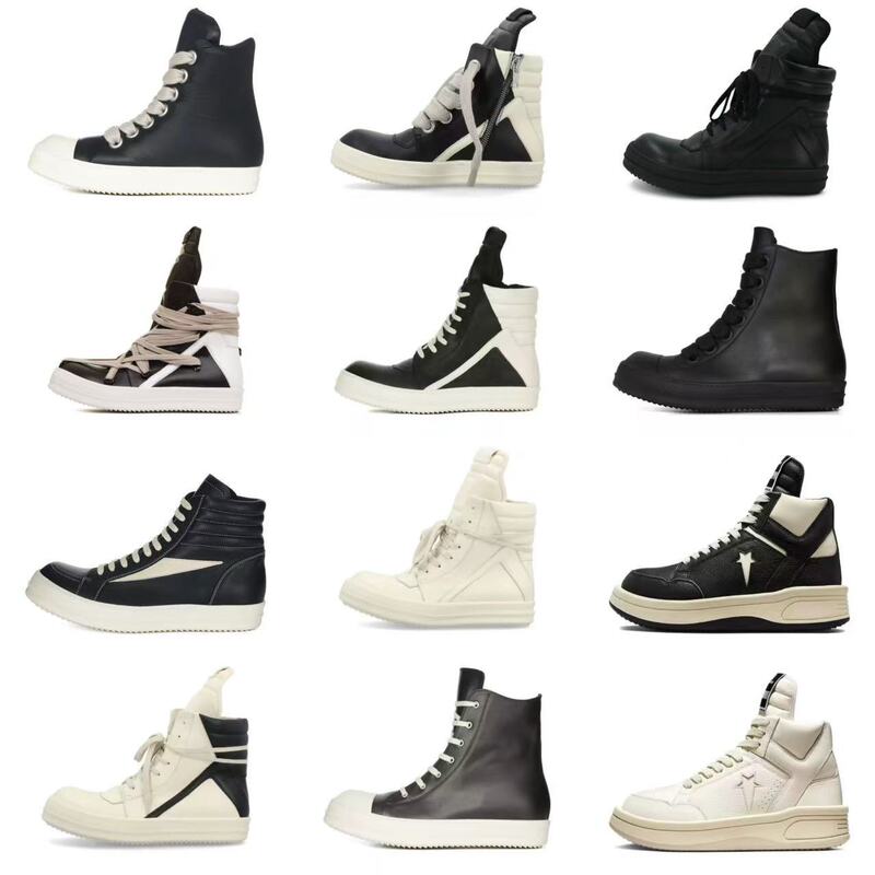 Ro Owens Infringing Inverted Triangle High-Top Multi-Color Leather Milk-Scented High Street Casual Sports Shoes for Men and Women Couples