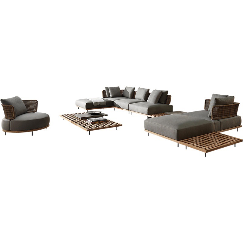 Combinación de sofá para exteriores, villa, patio, jardín, ocio, silla de mimbre, modelo de diseñador, habitación, balcón al aire libre, muebles de mimbre