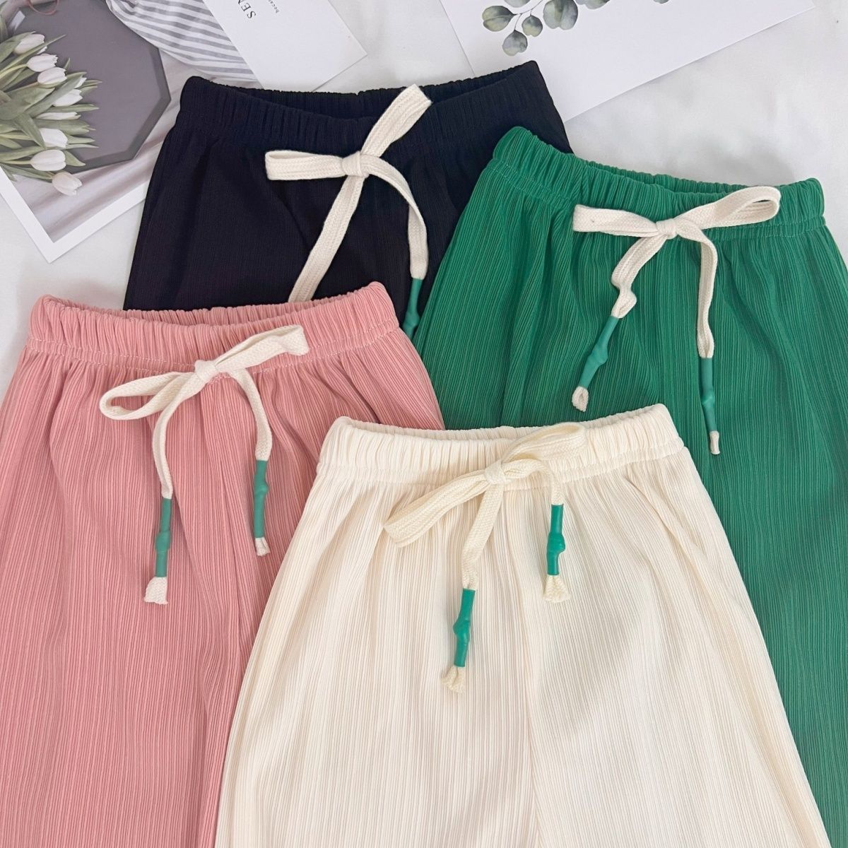 160g Weight Children's Pants Children's Clothing Type Ankle-Length Pants Length Polyester Fabric Type Mid Waist Waist Line Wide Leg Pants Pants Type Basic Solid Color Polyester Pants & Leggings