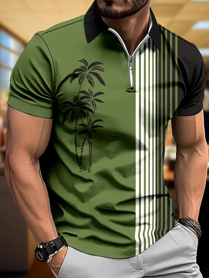 Camisa POLO de solapa de manga corta de primavera transfronteriza 3D gradiente estampado de costura geométrica MB13