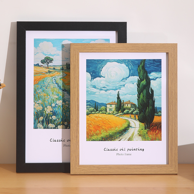 Cross-Border Wooden Photo Frame 6inch 7inch 8inch A4 Simple Modern Wall-Mounted Tabletop Oil Painting Puzzle Frame Custom Wholesale
