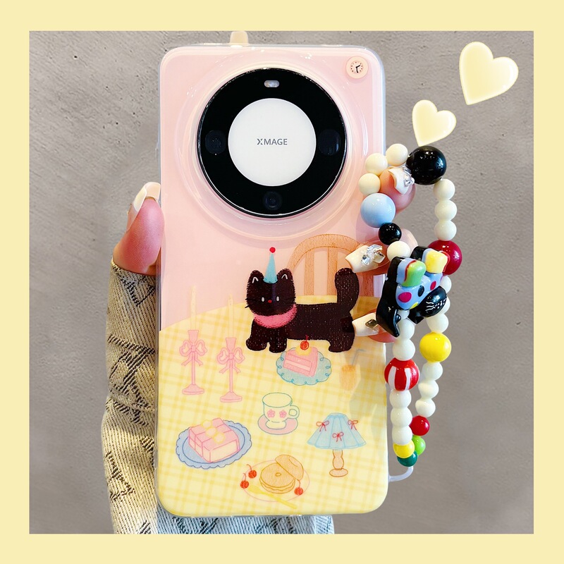 Suitable for Huawei Mate60Pro+ New Mobile Phone Case Cute Oil Painting Cake Little Black Cat Bracelet Mate70Pro Double-Layer Anti-Fall Pura70Pro Creative Pura80Pro Suitable for Huawei Mate60Pro+ New Mobile Phone Case Cute Oil Painting Cake Little Black Cat Bracelet Mate70Pro Double-Layer Anti-Fall Pura70Pro Creative Pura80Pro