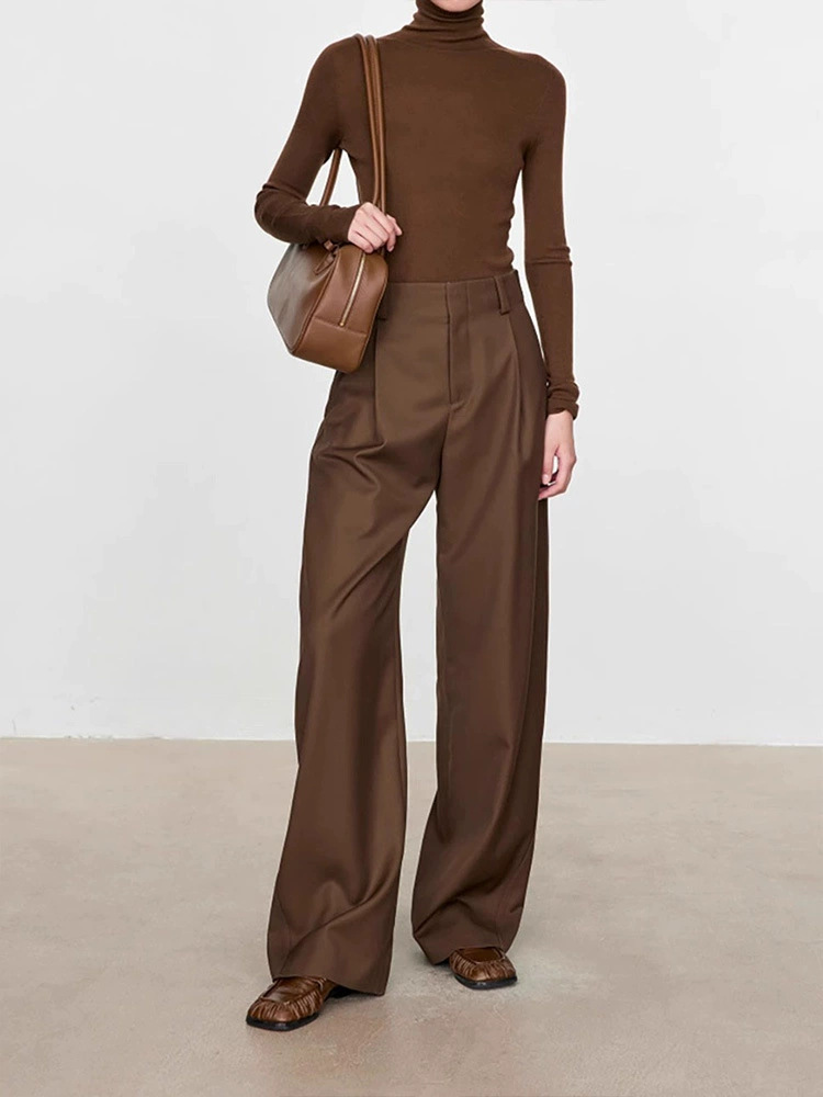 Темно-коричневый цвет в стиле ретро, весенне-осенний стиль, камвольная шерсть