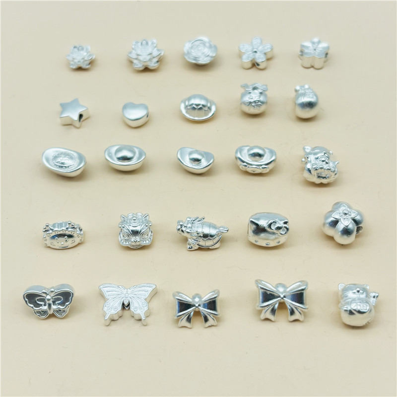 Foot silver 999 sterling silver lotus bag beads accessories woven bracelet diy jewelry KT cat hand rope 3D hard silver butterfly