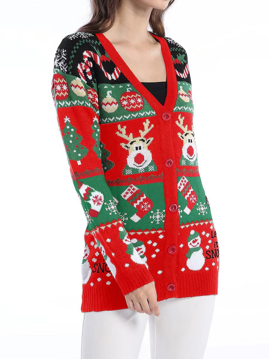 Cardigan de punto suelto transfronterizo 2026 otoño y invierno nuevo abrigo de suéter de navidad de mangas largas de mujeres casuales image 5
