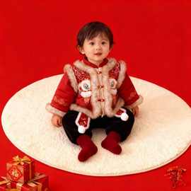 宝宝周岁新款儿童加厚冬季棉服红色喜庆汉服套装元旦新年拜年礼服
